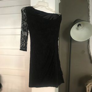 Black lace off the shoulder dress